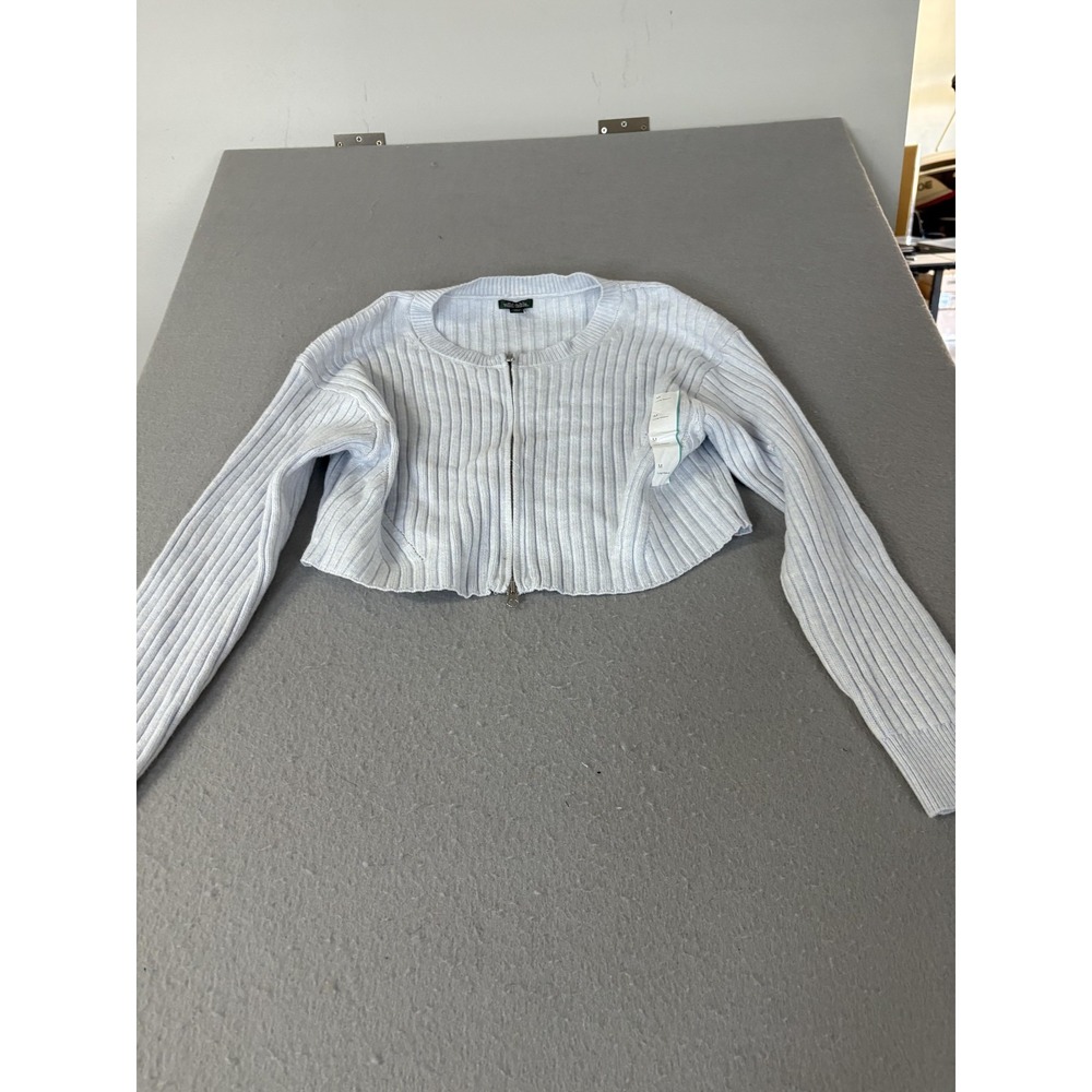 Wild Fable Sweater Womens Medium Light Blue Ribbed Knit Long‎ Sleeve Cropped Zip